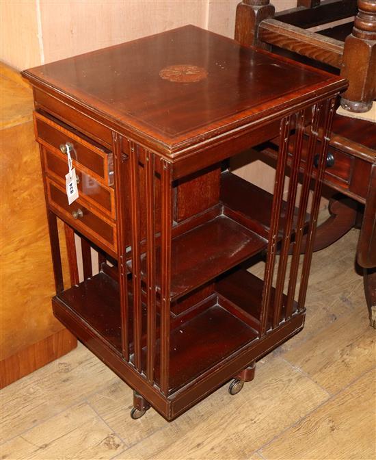 An Edwardian satinwood banded mahogany revolving bookcase H.83cm